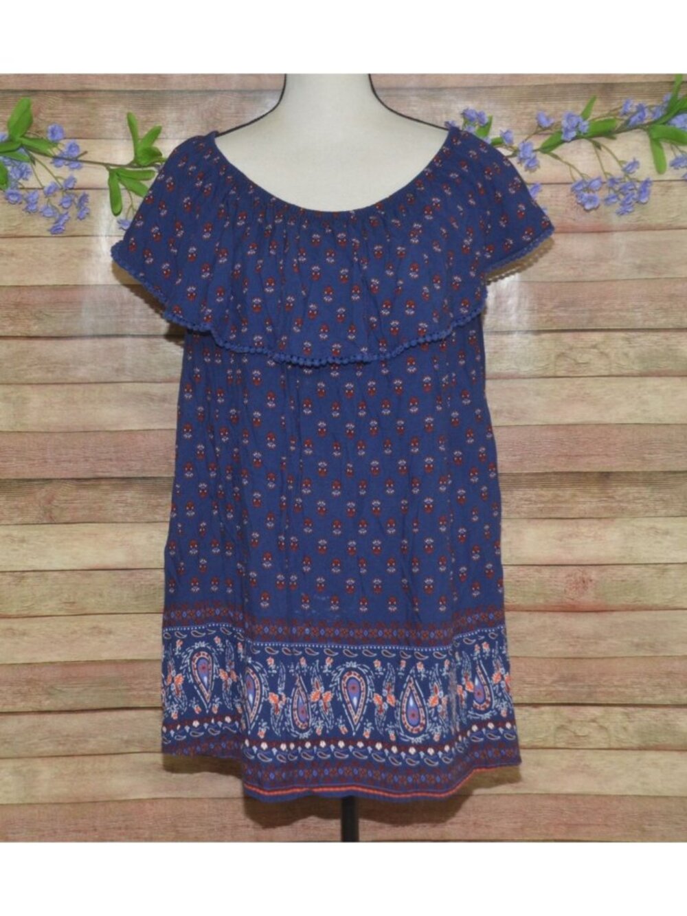 Faded Glory Womens 3X Boho Blue Rayon Scoop Neck Sleeveless Pullover Top Blouse